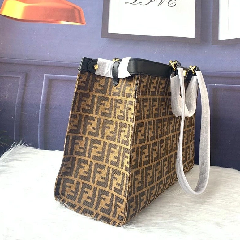Affordable X-Tote Motif Fabric Fendi Peekaboo Coffee In Medium Black FF 0731